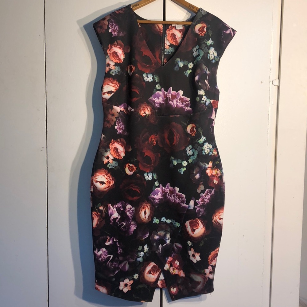 Bar III Black Dress With Multi Color Flowers